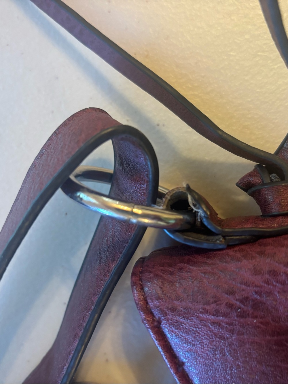 boc Burgundy Leather-like Crossbody Bag with Silver Hardware